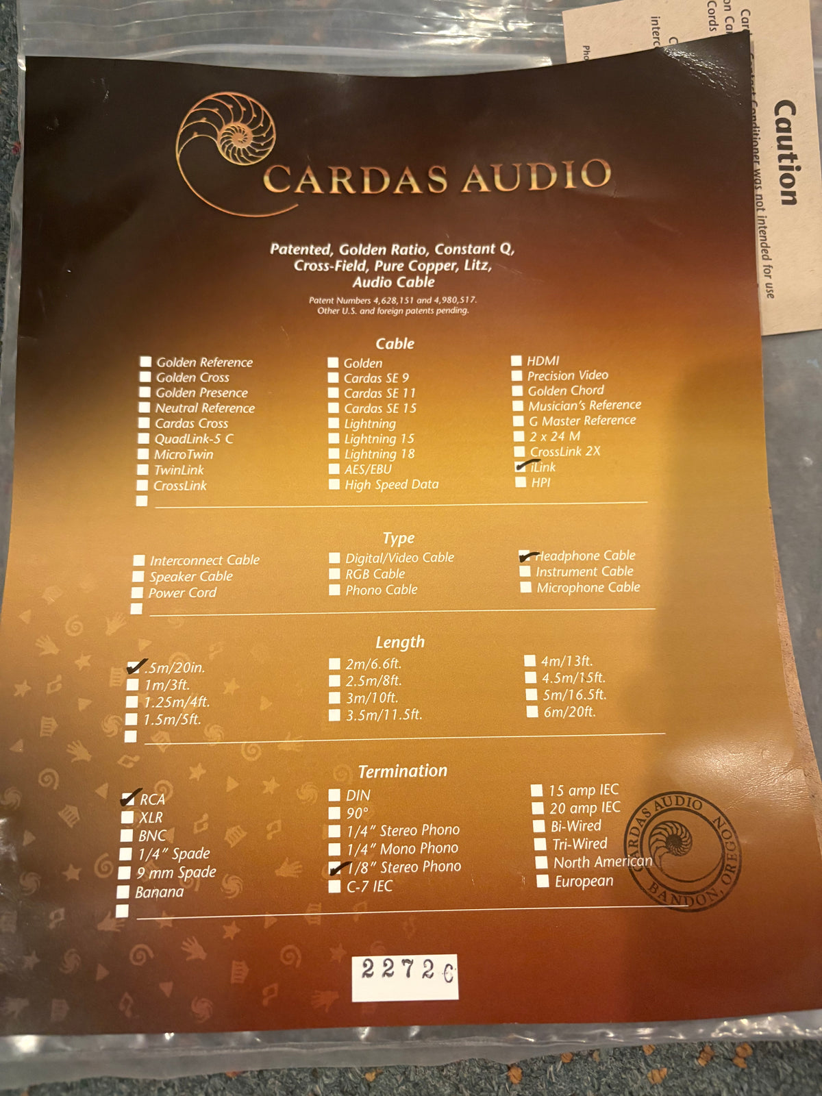 Cardas iLink Headphone Cable 0.5 Meter